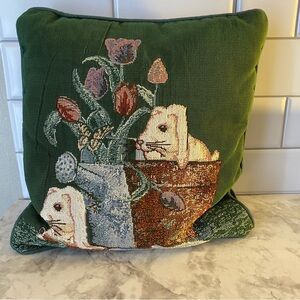 Green Floral Bunny Tapestry Pillow